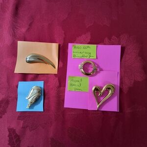 Monet and Avon Gold Tone Heart & Pin Brooch Set